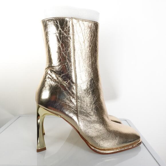 New Michael by Michael Kors Kelsea Leather Pale Gold Zip Boot Shoe Women’s Sz 7 - Picture 1 of 10